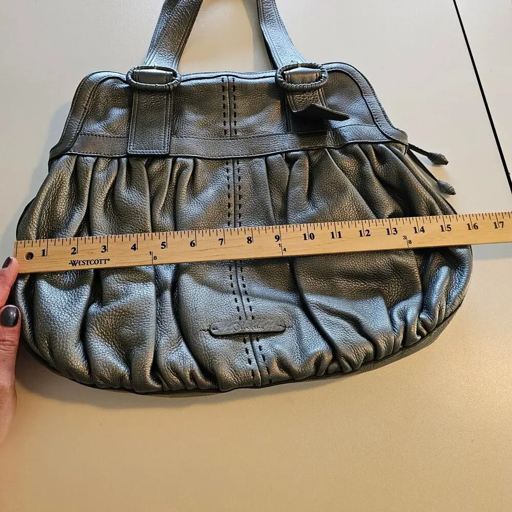 Cole Haan Metallic Silver Pewter Leather Satchel Shoulder Bag